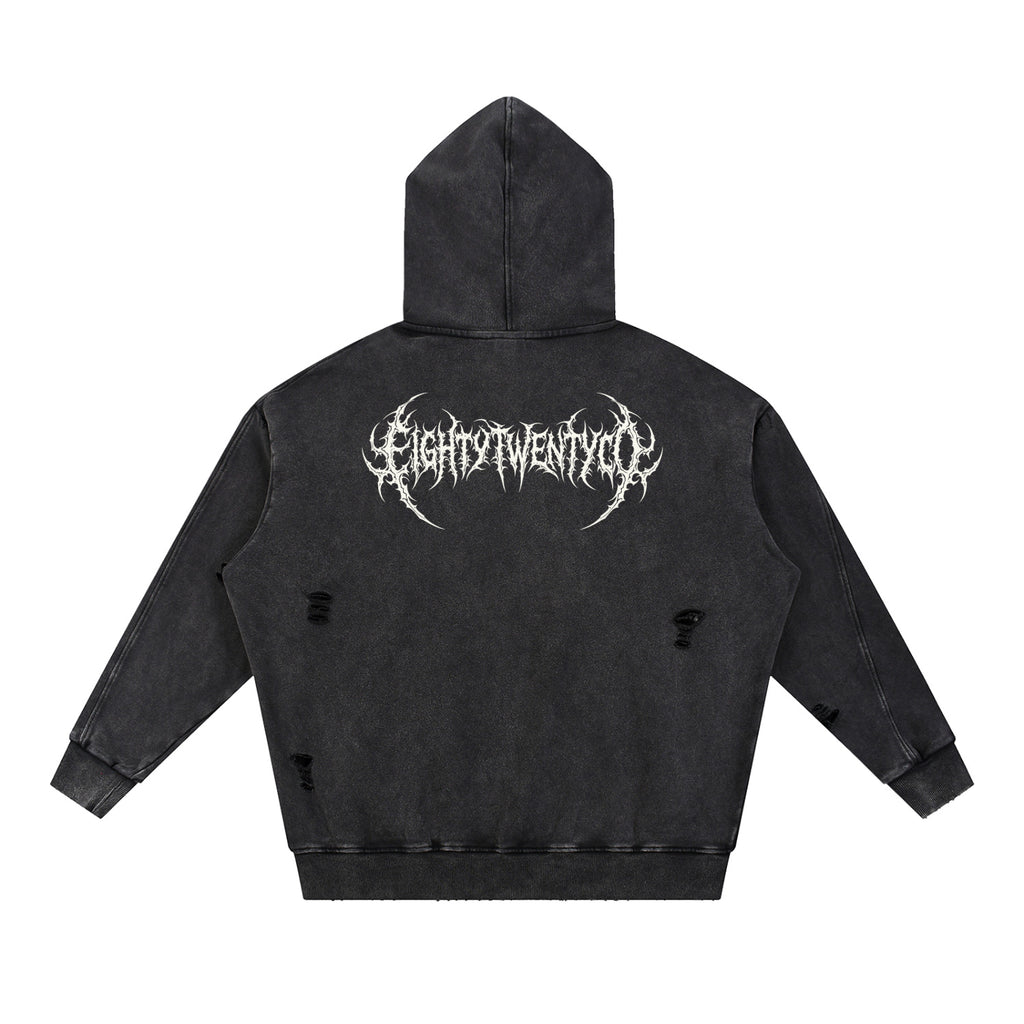 ThornBorn Distressed Hoodie — back view