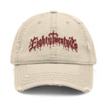 Gothic Drip Distressed Hat – Burgundy Embroidery
