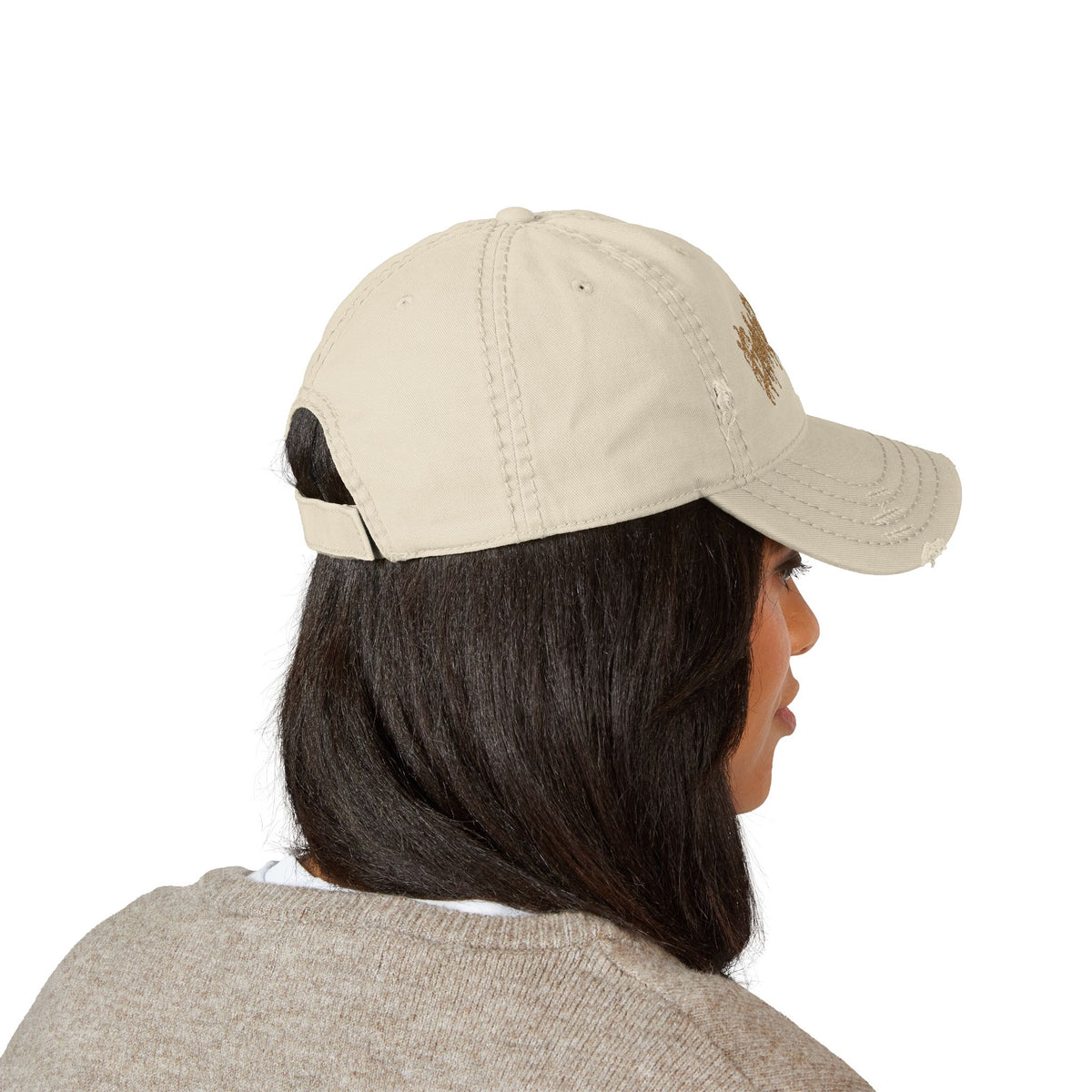 Gothic Drip Distressed Hat – Brown Embroidery