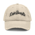 Gothic Script Distressed Hat – Black Embroidery