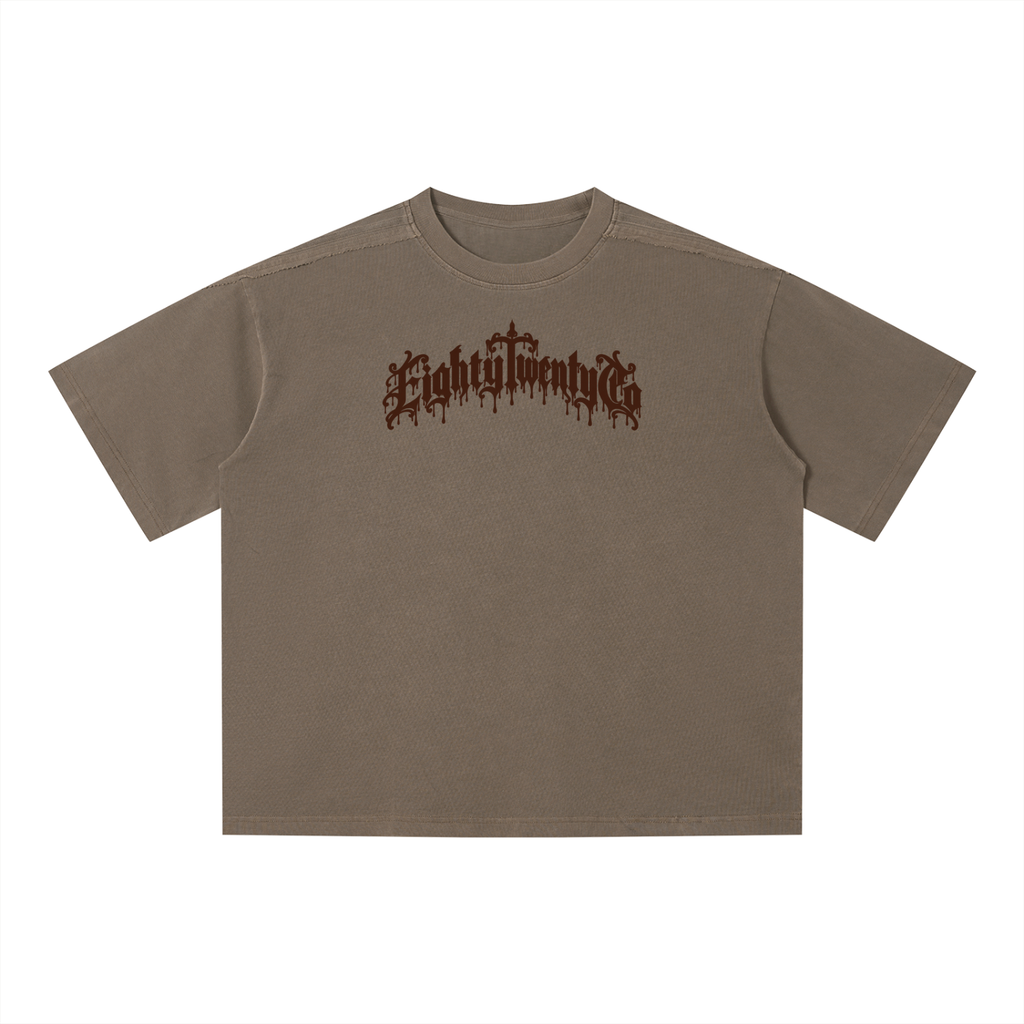 Gothic Drip Vintage Wash Boxy T-Shirt – Brown Print