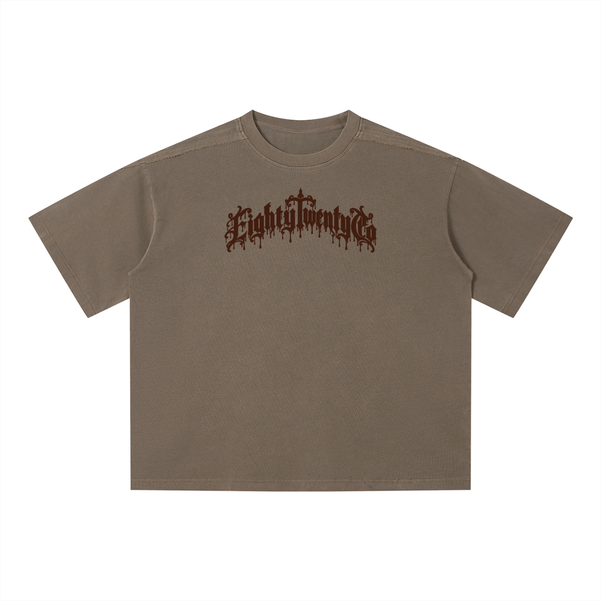 Gothic Drip Vintage Wash Boxy T-Shirt – Brown Print